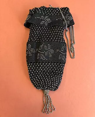 Vintage Steel Beaded Crocheted Flapper Drawstring Purse • $21.50