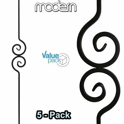 Modern Double Scroll Iron Balusters (5-PACK) Hollow Metal Spindles (Satin Black) • $79