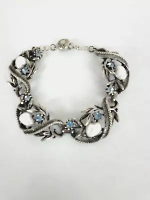 Vintage Baby Tooth And Blue Rhinestone Bracelet READ Repaired • $15