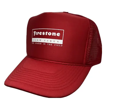 Vintage Firestone Farm Tires Hat Cap Snap Back Red Mesh Nissin Trucker NOS Mens • $15.99