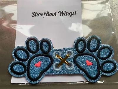 NEW 1 Pair Puppy PAW Print  SHOE Boot Skate Wings Blue Glitter Vinyl  USA Made • $10