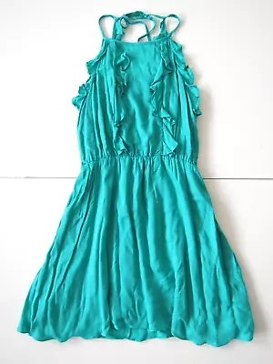 NWT Esley Athropologie Rayon Turquoise Teal Blue Ruffle Tank Apron Sun Dress S • $22.49