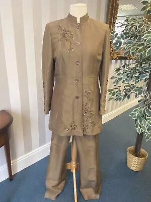 Planet Fawn Linen And Silk Embroidered Jacket Size 14 Trouser Size 16 Suit • £29.99