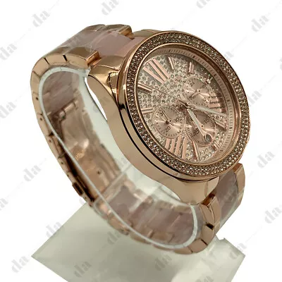 Michael Kors MK6096 Wren Rose Gold Chronograph Women's Glitz Stainless Watch • $105.50