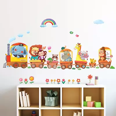 Wall Stickers Animal Train Decal Nursery Vinyl Mural Art Home Kids Bedroom Decor • $22.99