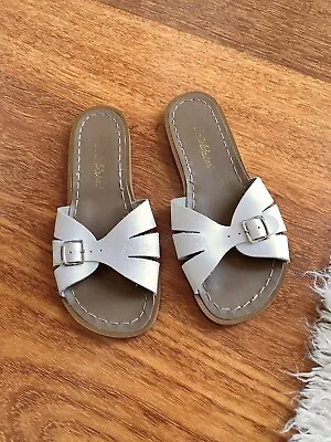 Worn Once White Salt Water Leather Sandals Slides | Size 35 (fits Up To 37) • $49