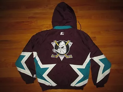 ANAHEM MIGHTY DUCKS Vtg 1990s Star Starter Hoodie Hood Jacket Coat Jersey M/Lrg • $499.99