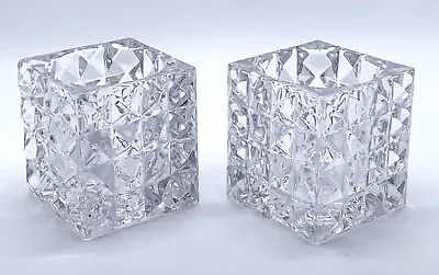 Crystal Square Cubed Votive Candle Holders 4  Set Of 2 • $18