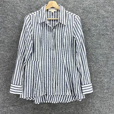 Michael Kors Shirt Women M Medium White Striped Collared Button Up Cotton Casual • $14.99