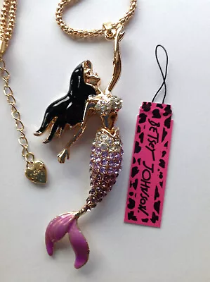 Betsey Johnson 28  Pendant Necklace PURPLE ENAMEL & CRYSTAL MERMAID • $11.99