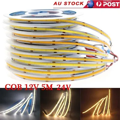 DC12V Flexible COB LED Strip Light High Density Warm Natural White Tape Light 5M • $55.09