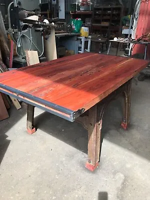 $500 • Buy Industrial Style Table, Antique Cast Iron Table Base, Wood Red Gum Dining Table