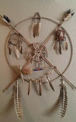 Southwest Wall Decoration Peace Pipe Medicine Wheel Dream Catcher Buckskin/ Bead • $180