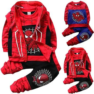 Kids Boy Spiderman Tracksuit Costume Sweatshirt Top Jogger Pants Vest Set Outfit • £13.10