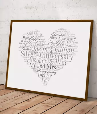 Personalised Silver Wedding 25th Anniversary Word Art Gift - Add Your Own Words • £32.95