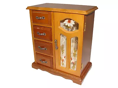 Vintage Ca 70s Polished Timber Jewellery Display Cabinet Faux Leadlight Taiwan • $62.50