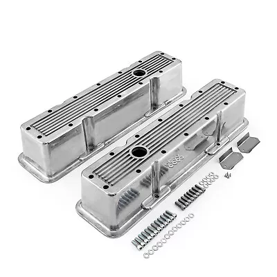 Chevy SBC 350 Polished Ribbed Aluminum Valve Covers - Tall W/Hole • $87.15