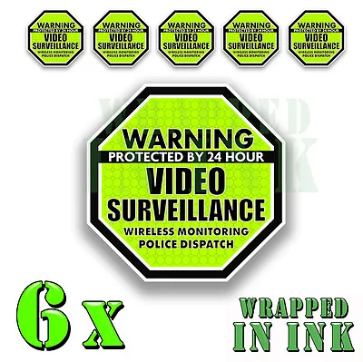 Warning 24 Hour Video Surveillance Security Stickers GREEN OCT Decal 6 PACK 2  • $3.49