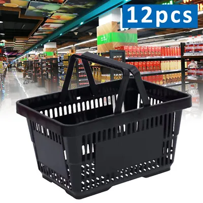 12 Pack 480*330*260mm Black Plastic Shopping Basket Lightweight Handle Basket • $56.05