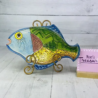 Fratantoni For Vietri Italy 12  FISH Shape Hand Painted Terracotta Tile Trivet • $118.57