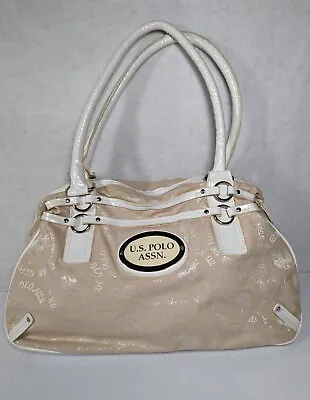 Vintage US POLO ASSN Fabric Handbag Beige/White Purse  • $19.95