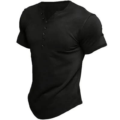 $13.84 • Buy Henley T Shirt Men Summer V Neck Henley Collar Slim Fit Short Sleeve Tee Shirt