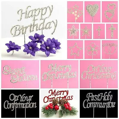 Silver Diamante Cake Topper - Birthdays Baby Christmas Heart. Rhinestone Gem  • £8.94