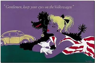 VINTAGE VOLKSWAGEN VW Beetle Ad Poster CANVAS PRINT 36 X 24  Poodle • $35.61