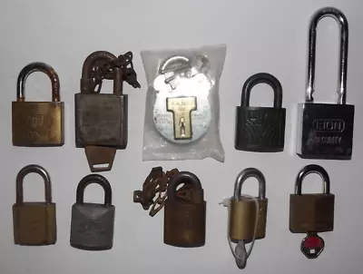 Lot Of 10 Vtg Padlocks American Yale Squire Master & More  With & Without Keys • $39.99