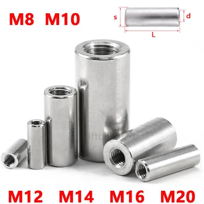 M8~m20 All Thread Sleeve Rod Bar Stud Round Connector Tube Long Nuts A2 Steel  • £3.83