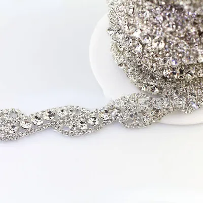 2/5 Yard Crystal Rhinestone Chain Trim DIY Wedding Dress Belt Applique Sew Craft • $25.21