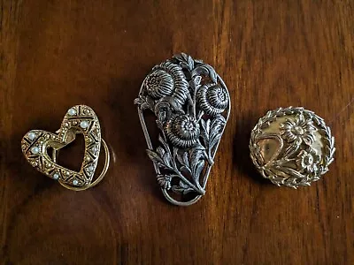 Vintage Jewelry Lot Of 3 Mixed Costume Gold And Silver Tone Scarf Clip J6 • $10