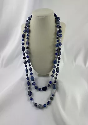 Vintage Lapis Lazuli Bead Necklace 30” Blue Stone Crystal Sodalite • $49