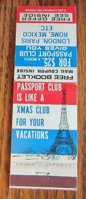 Eiffel Tower Matchbook Matchcover: Passport Club (new York City Ny) -e2 • £4.61