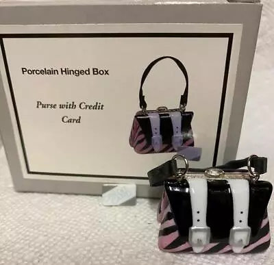 Porcelain Hinged Box Pink Zebra Print Purse With Credit Card Trinket Midwest PHB • $39.95