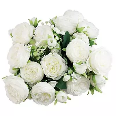 AIPOKE Artificial Persian White Rose 4pcs Bouquet With 20 Heads White Flowers... • $32.61