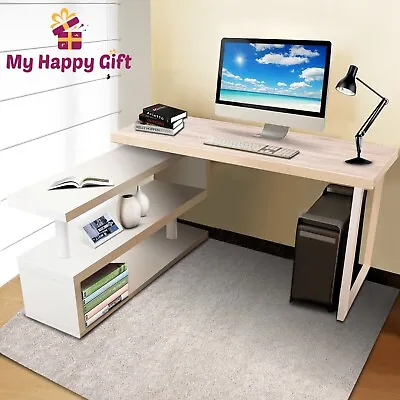 WHITE & BROWN 140cm Computer Desk Office Corner Rotary Table Workstation Artiss • $148.27