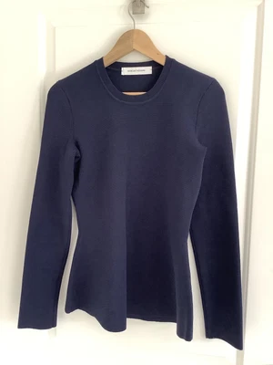 $150 • Buy Scanlan Theodore Navy Crew Neck Peplum Crepe Knit Top, Size M As New