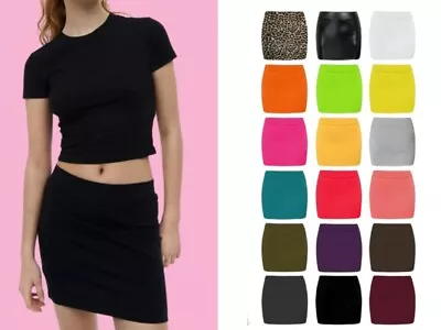 Ladies High Waisted Plain Jersey Summer Tube Pencil Short Mini Skirt Uk 8-26 • £2.29