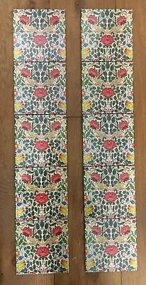 William Morris Bird And Rose  Ceramic Fireplace Tile Set (10 Tiles) Kiln Fired • $467.16