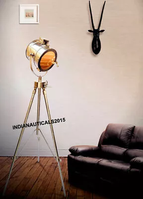 Nautical Spot Light Marine Search Light Tripod Floor Lamp Chrome Finish Decor • $286