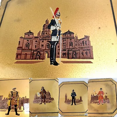 £26.90 • Buy Vintage Art Deco Reverse Hand Painted Glass Table Place Mats London Landmarks X6