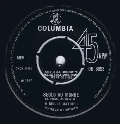 Mireille Mathieu 1967 Uk 7  45 - Seuls Au Monde • £3.99