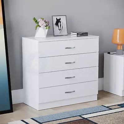 SALE 4 Drawer Chest Of Drawers Metal Handles Bedroom Storage Furniture White • £45.99