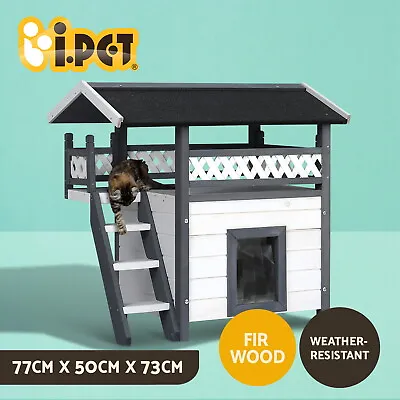 I.Pet Cat House Outdoor Shelter Wooden Rabbit Hutch Condo Small Dog Enclosure • $105.95