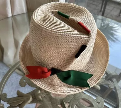 Mr John Hat  Springtime Straw Derby Sophisticated Red Green Accents • $26