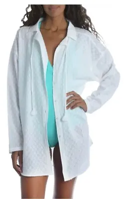 La Blanca Mandala Shirt Dress Swimsuit Cover Up White Size Medium Tassels EUC • $15.40