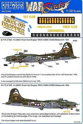 Kits World Decals 1/32 BOEING B-17F FLYING FORTRESS Knock Out Dropper • $12.99