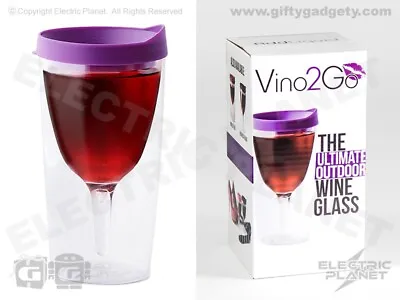 Vino 2 Go Portable Insulated Double-Walled Wine Glass With Purple SpillProof Lid • £10.99