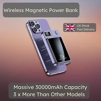 30000mAh Wireless Power Bank Magsafe Battery Charger Pack For All Apple IPhone • £27.99